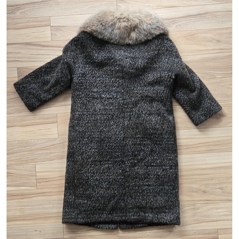 Vtg 60s 70s Wool Coat Real Fox Fur Collar Fall Winter Cozy Luxury ILGWU Gray - Picture 3 of 16